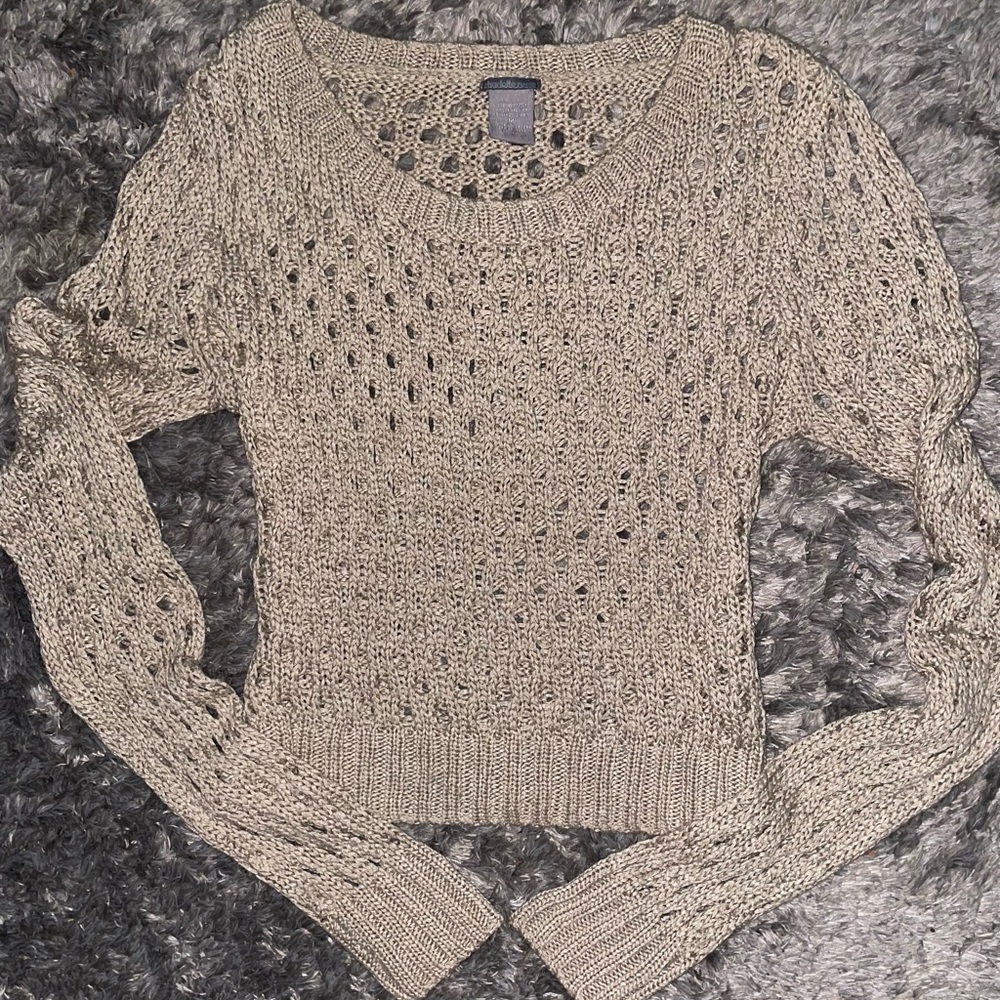 Charlotte Russe Tan Hole-knit Cropped Sweater